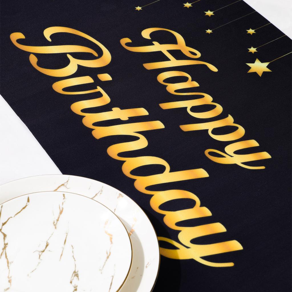 Černé zlato narozeninový stolní běžec Šťastný 30 40 50letý narozeninový večírek Dekorace pro dospělé 30. 40. 50. narozeninové párty potřeby