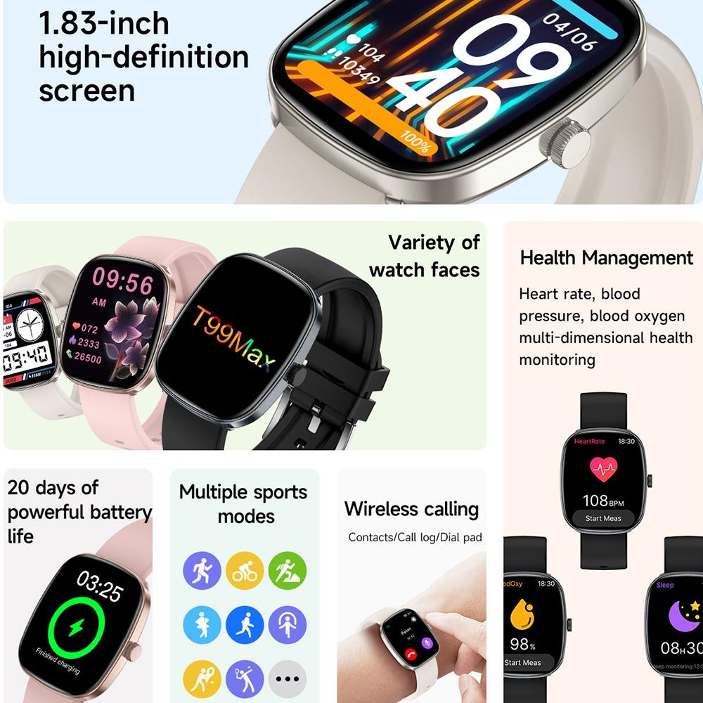 New Smart Watch Android IOS Phone 1.83" Color Screen Bluetooth Call Blood Oxygen/Pressure Monitoring Smart Watch Women Men