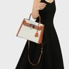 Borsa a mano Kelly alla moda da donna, grande capacità, pelle morbida, lino, patchwork a contrasto, monospalla, portatile, borsa a tracolla