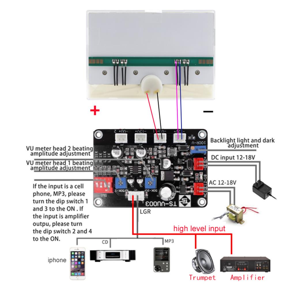 High-precision VU-Ammeter Meter Power Discharge Flat Meter Mixer-Power Meter with Backlight-Audio Device Bike Accessory