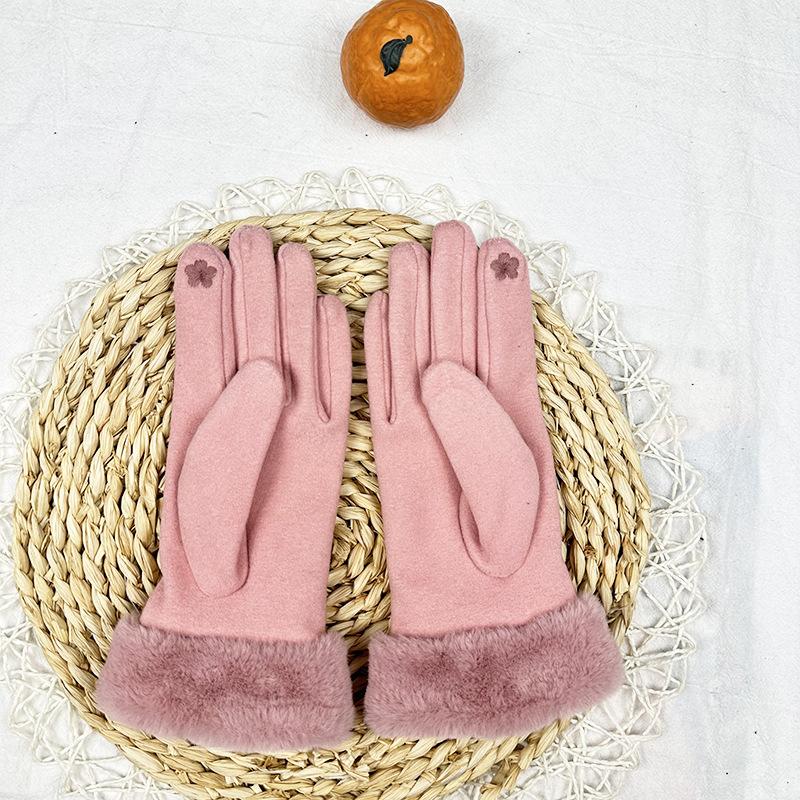 Bow Warm Gloves Women'S Thickened Velvet Cold-Proof Cycling Gloves Can Touch The Screen