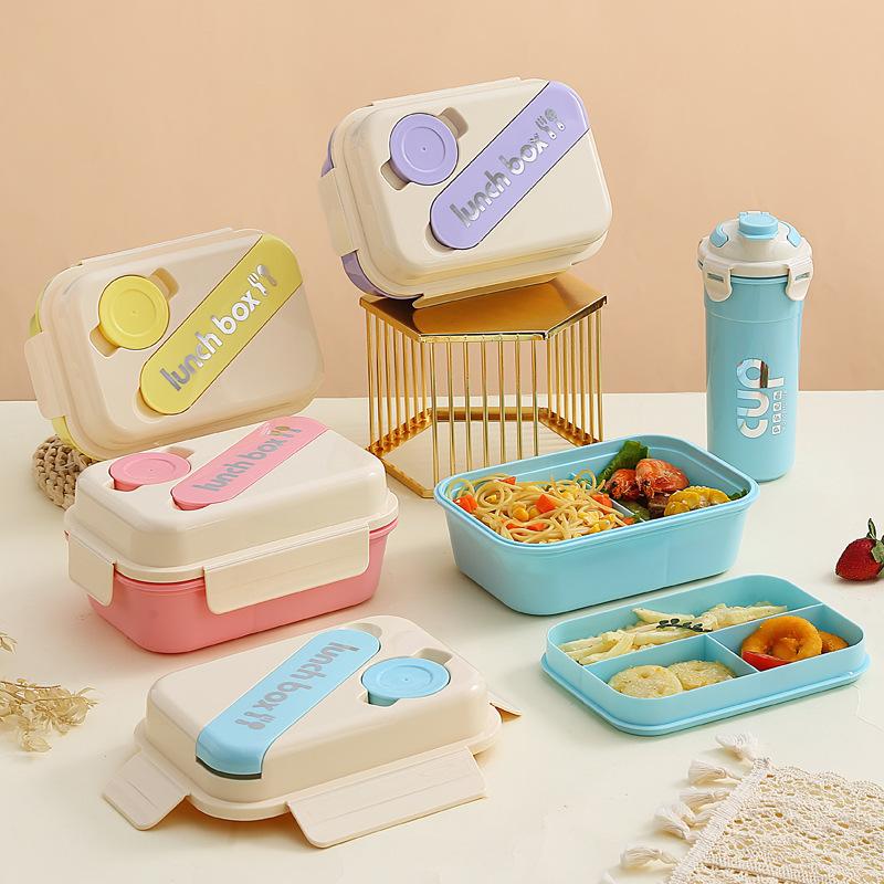 Buckle Macaron Value Lunch Box, Water Cup Dopamine Set, Microwave Oven Heating, Grid Sealing Bento Box