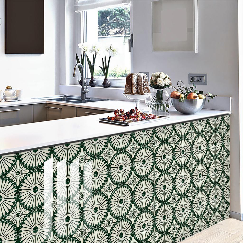 10Pcs Vintage Green Tile Stickers Glossy Self-Adhesive Sunflower Pattern Wall Floor Decals Kitchen Backsplash Home DIY Decoration