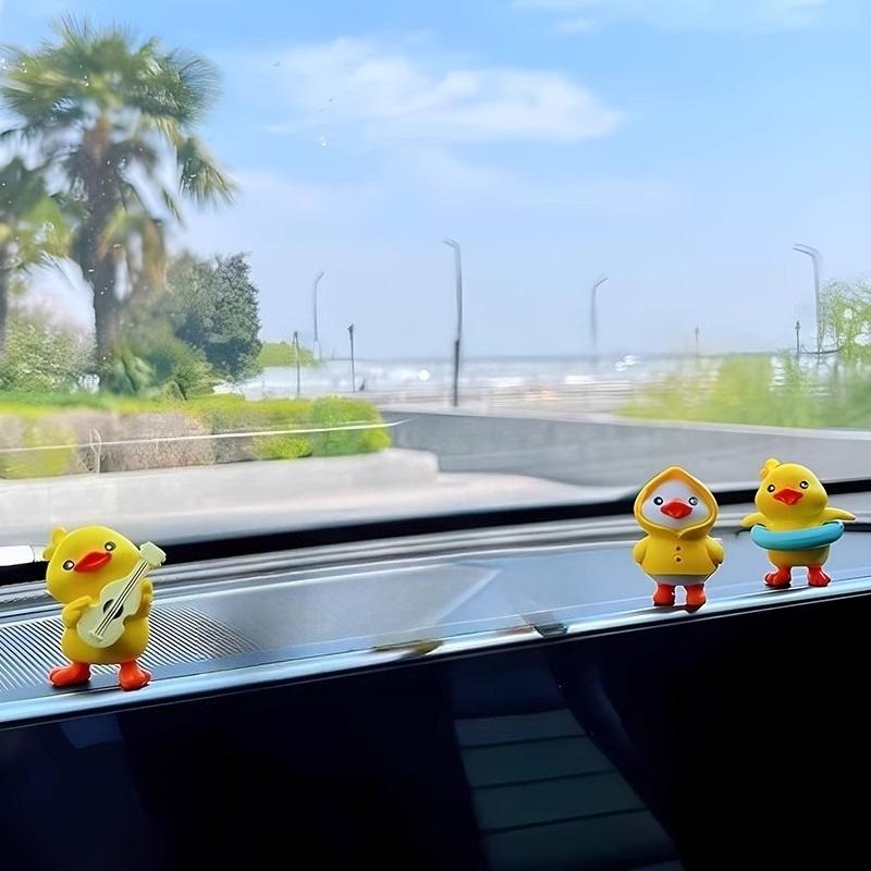 3pcs Anime Figure Little Yellow Duck Model Decor Cute Car Mounted Ornaments Auto Interior Dashboard Accessories for Girls Gifts