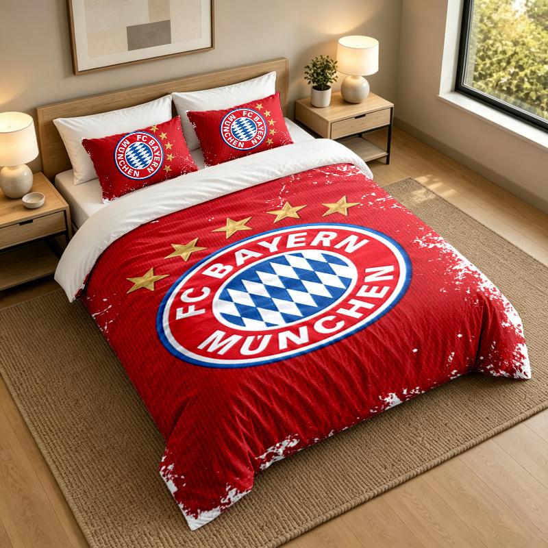 3-Piece Bed Sheet Set with Bayern Munich Design, 1 Flat Sheet and 2 Pillowcases for Bedroom