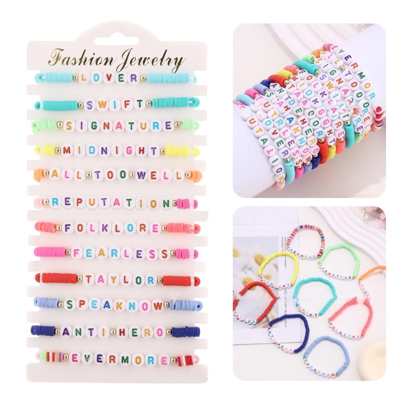 12pcs/set Taylors Bracelets Beaded Wristband Friendship Bangle for Women Letter Clay Beads Bracelets for Swiftie Fans
