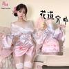 Flower Love Japanese Vintage Deep V Lingerie Costume with Open Front - A515