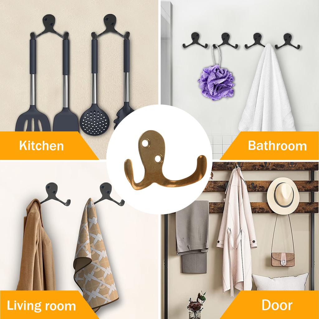 20 Stück/Set Wandmontierte Retro Doppelhaken Utility-Haken für Mantel Schal Tasche Handtuch Schlüssel Mütze Tasse Hut Solide Doppelhaken Küche Zuhause
