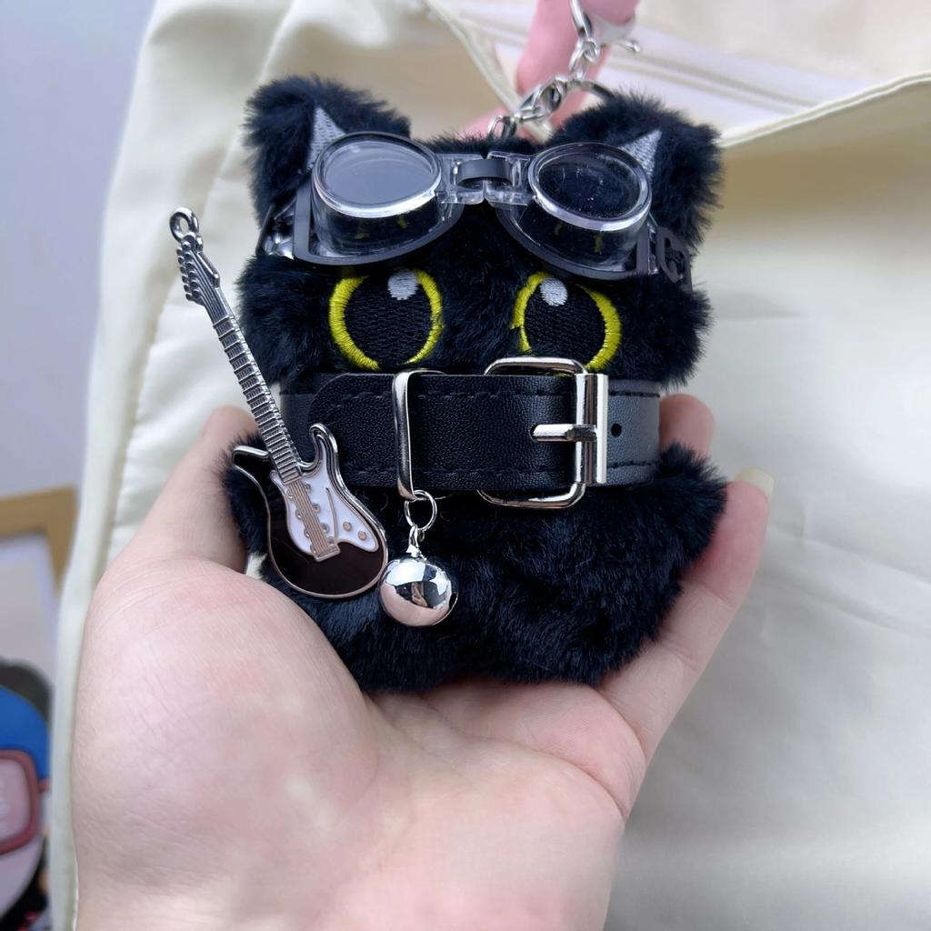 Cute Black Cat Plush Cartoon Kitten Toy Keychain Stuffed Doll Pendant Car Key Backpack Decoration
