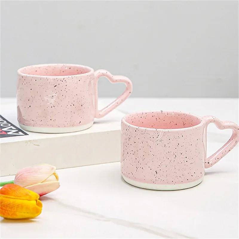 300ml Ins Style Ceramics Mug Breakfast Milk Oatmeal Cup Love Heart Shape Handle Coffee Cup Water Cups Valentine's Day Gifts