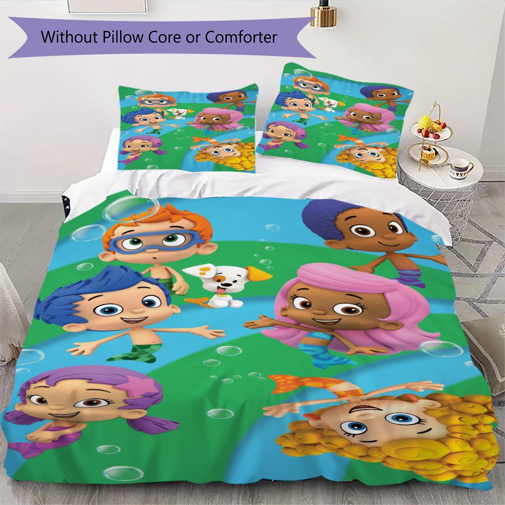 Bubble Guppies Inspired Pattern Bedding,Quilt Set Quilt Cover Pillowcase Home Birthday Gift (1*duvet Cover+2*pillowcase,without core)XSJT0917276