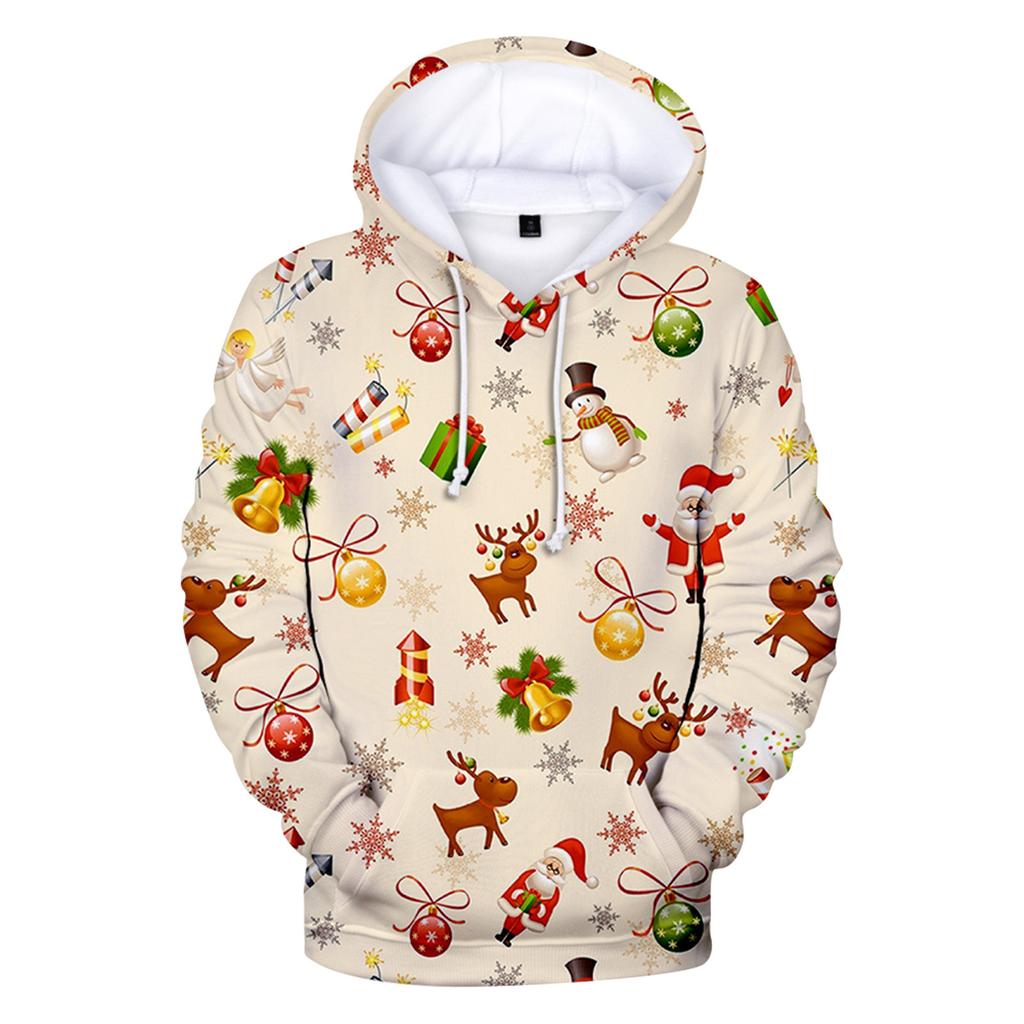 Christmas Fashion Print Loose Men'S And Women'S Thin Hooded Sweater