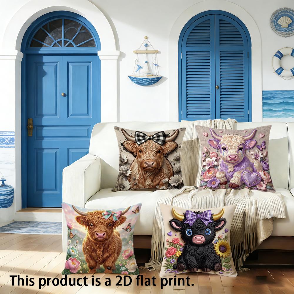 1/4pcs Cute Cow Patterned Pillow Covers Sofa bed cushion cover home bedroom decoration, 2D flat printing