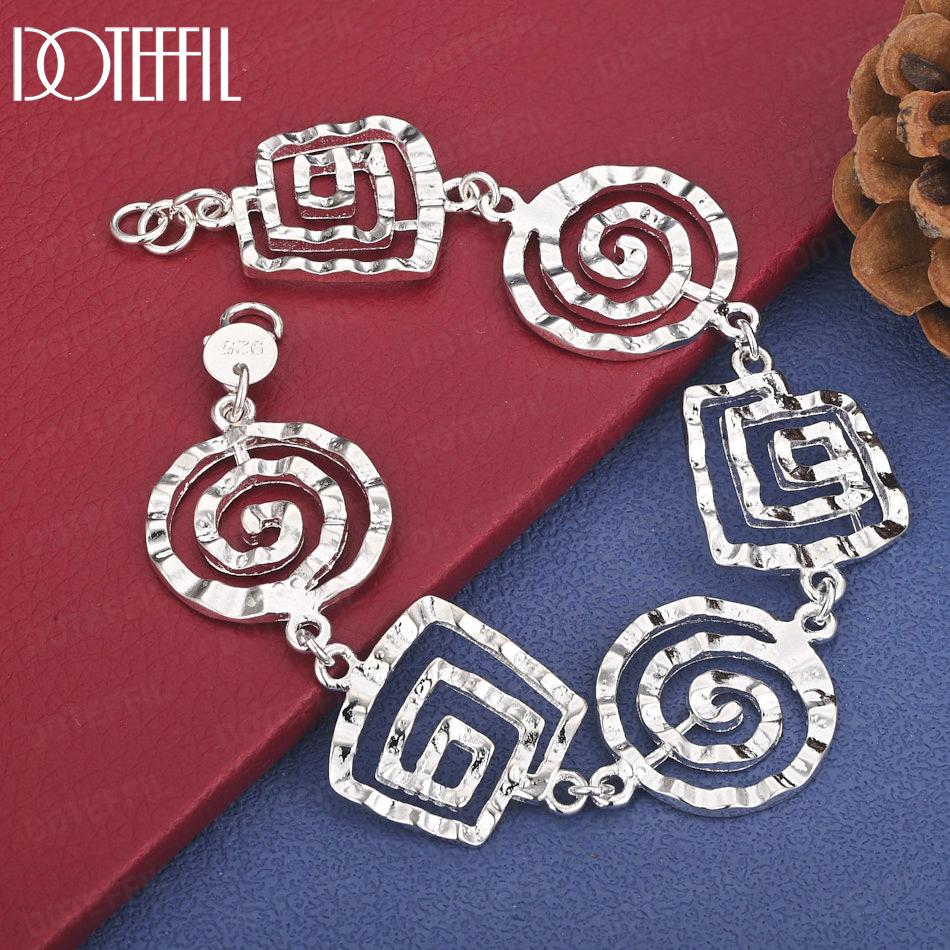 

925 Sterling Silver Wedding Jewelry Women s Gift Geometric Bracelet 20cm