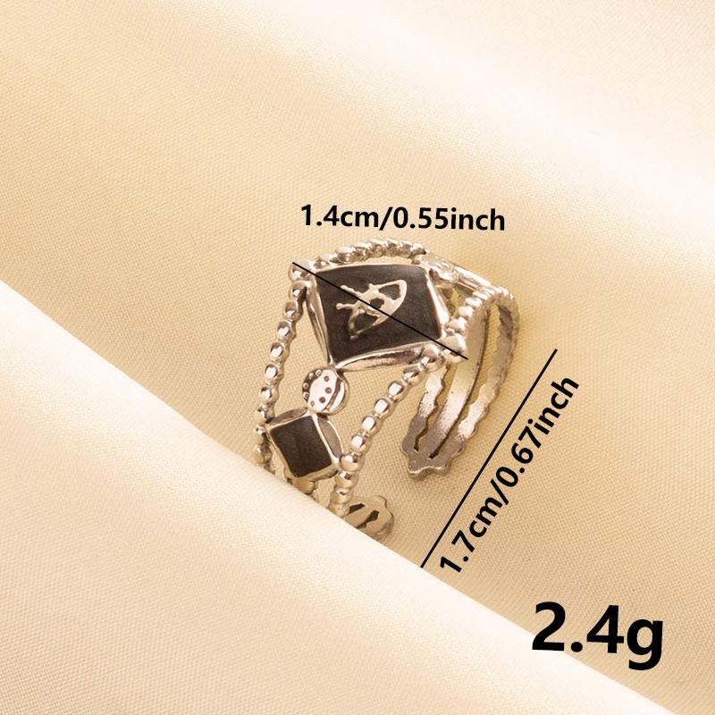 Punk Silver Color Black Enamel Sun Moon Star Eye Rings For Women Men Accessories Stainless Steel Ring Open Finger Jewelry Bagues