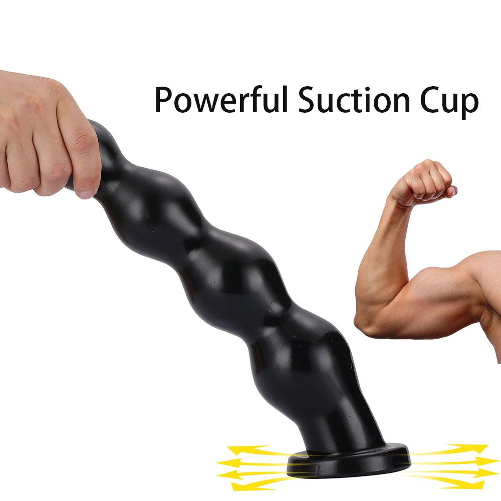 Posterior anal tamponade with large 4-bead anal dilation suction cup for male and female vestibular masturbation sticks