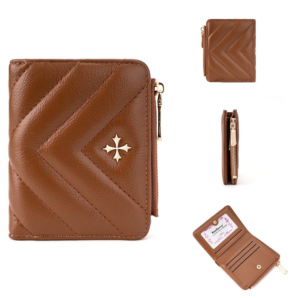Women's Wallet Short Korean Version Cross Flower Zipper Fashion Quilted Card Bag Women