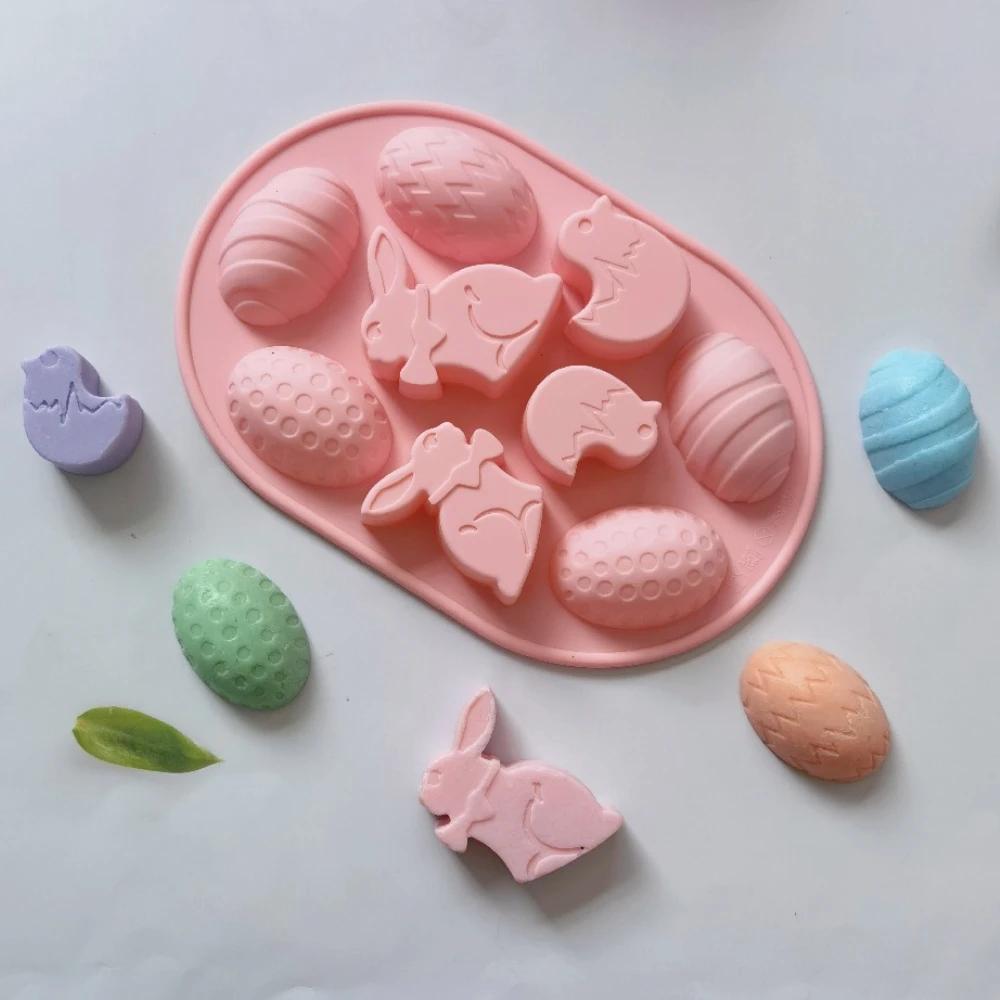 9 Holes Easter Egg Chocolate Silicone Mould Cartoon Rabbit Biscuit Mold Bunny Scented Candle Party Decor Animal Soap Making Tool