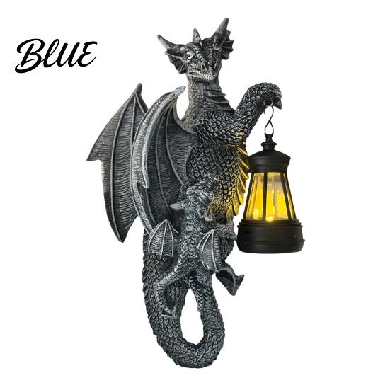 Fantasy Garden Ornament Solar-Powered Dragon Statue Outdoor with LED Glow Medieval Decor Weather-Resistant Resin for Patio Wall Fence Lighting Solar