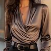 Nuovo Top Satinato Autunnale di Alta Gamma, Design con Scollo a V, Temperamento Professionale, Versatile per Donna