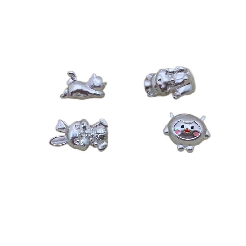 Sterling Silver Lucky Cat Beaded Bracelet - Handmade Cartoon Animal Design 2025 Wealth Cat with Ingot