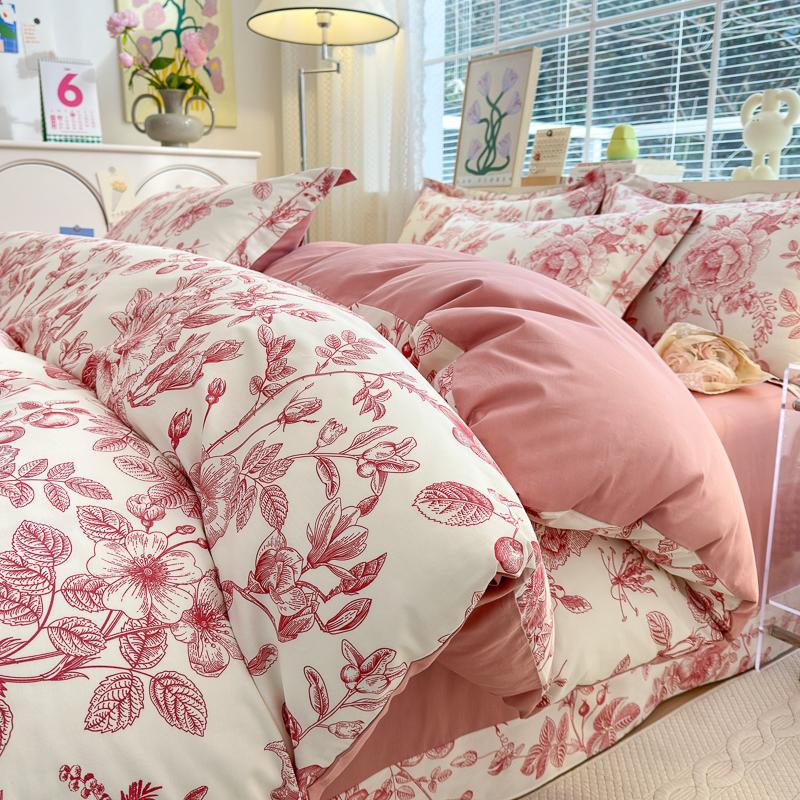 100% Cotton Luxury Floral Duvet Cover Set Boys Girls Single Comforter Cover Vintage Blue Plant Pattern Bedding with Pillowcase