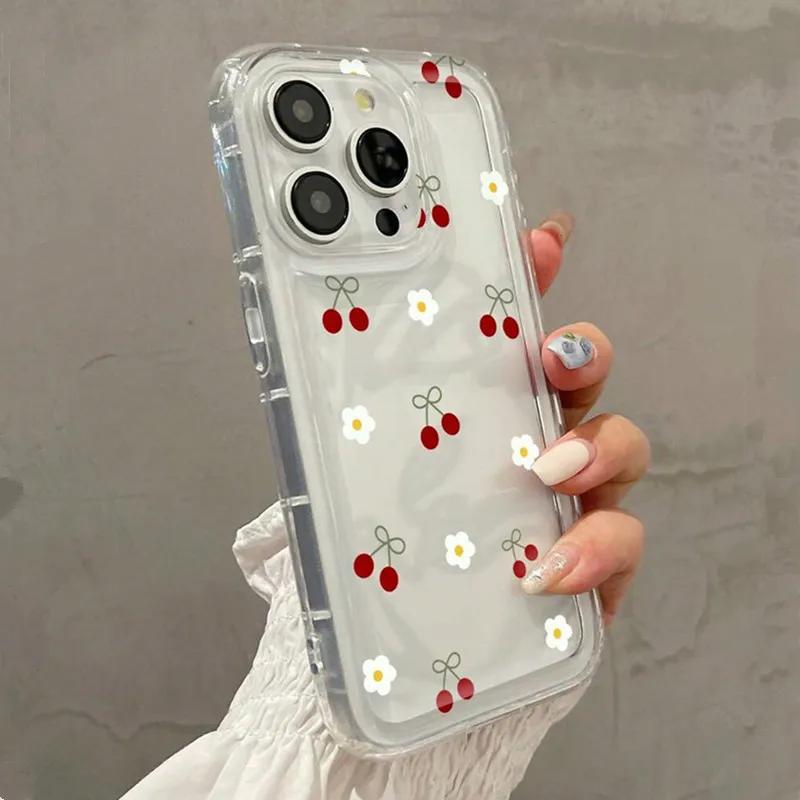Cute Cherry & Daisy Pattern Phone Case For  14 Cases  11 Lite 5G 13T 13 12T 12X 12 Poco X6 X5 X3 Pro Airbag Cover