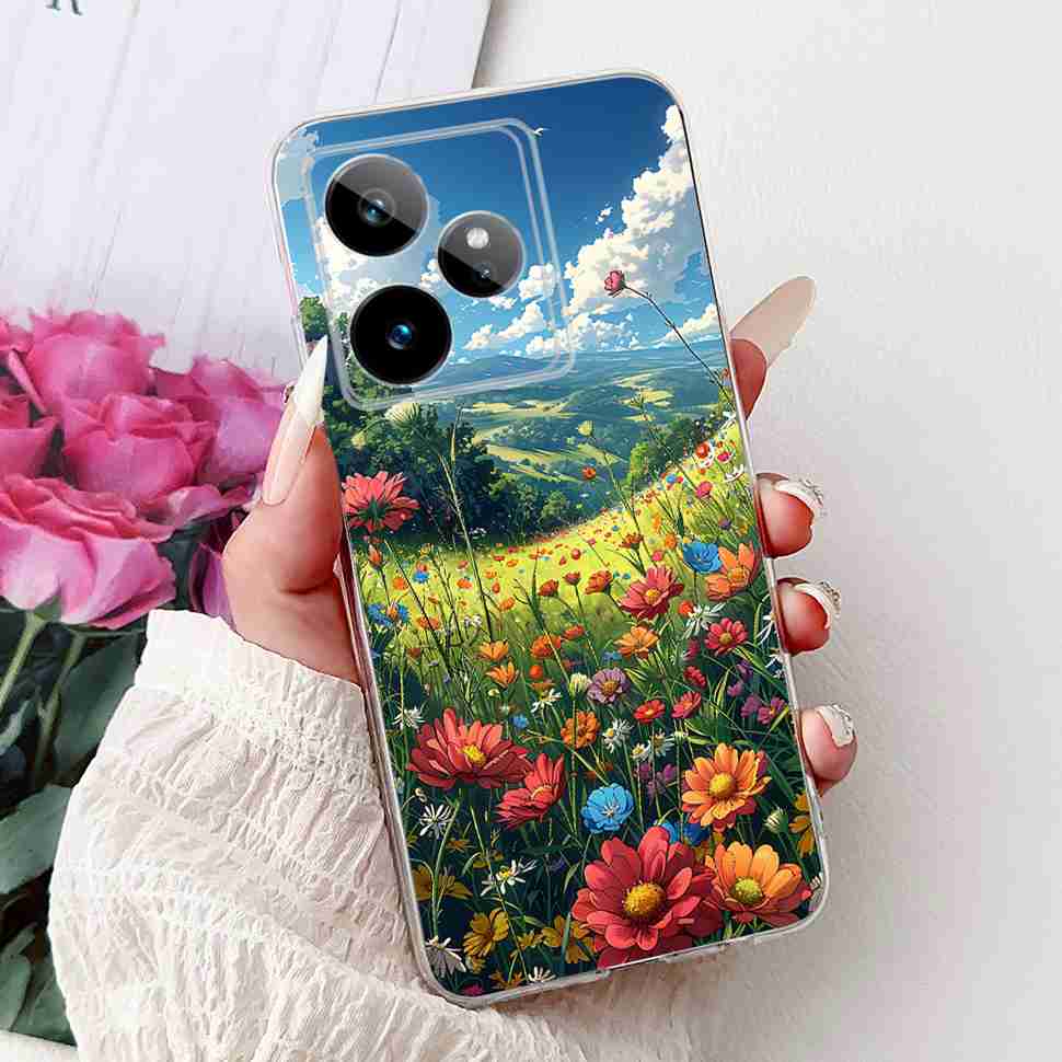 For Realme GT 7 5G 2025 RMX5061 Case Cute Girl New Flowers Soft Silicone TPU Cover For Realme GT7 GT 7T 5G Global Phone Cases