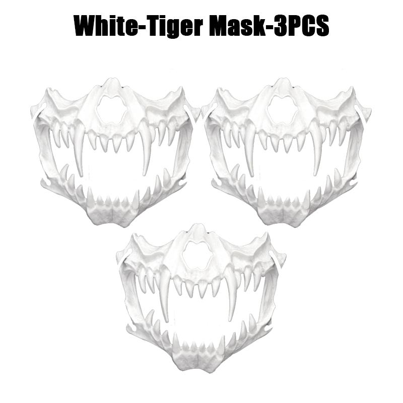 Halbgesichts Totenkopfmaske Dämon Skelett Wolf Drache Tiger Cosplay Halloween Party Requisite Lange Zähne Kopfbedeckung für Erwachsenen Rollenspiel
