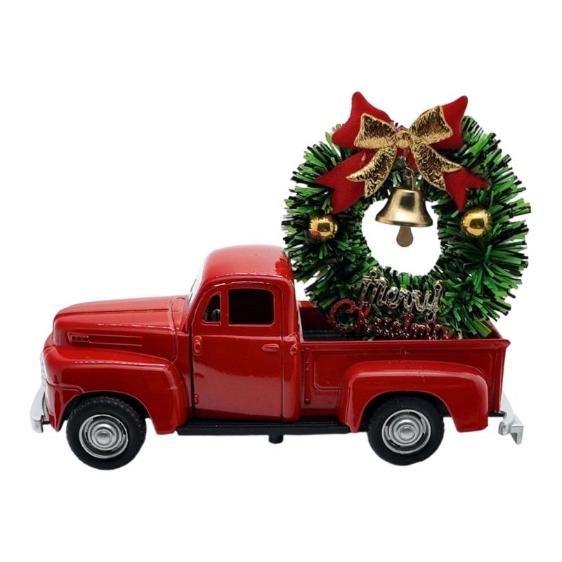 Christmas Farmhouse Truck Decors,Christmas Decorations for Home Holiday Metal Pickup Truck Car Model with Wreath/Tree