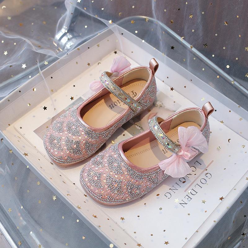 Mädchen Einzelnen Schuhe Frühling Strass Perle Kleines Mädchen Nette Schleife Prinzessin Kleine Leder