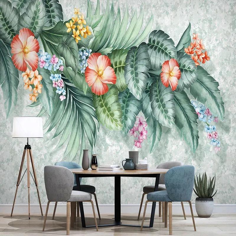 Photo Wallpaper Modern Hand Painted Tropical Plants Flowers And Birds Murals Living Room Tv Sofa Bedroom Home Decor Wall Mural