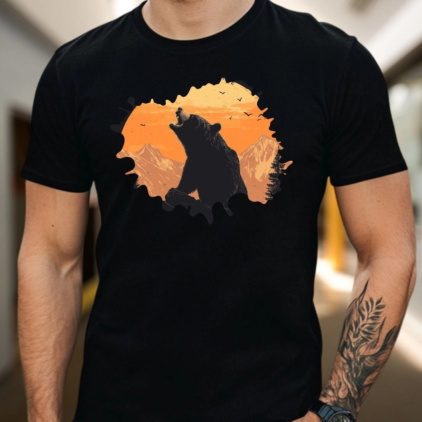 T-Shirt Herren Brüllender Bär Motiv Baumwolle Größe S bis 5XL S