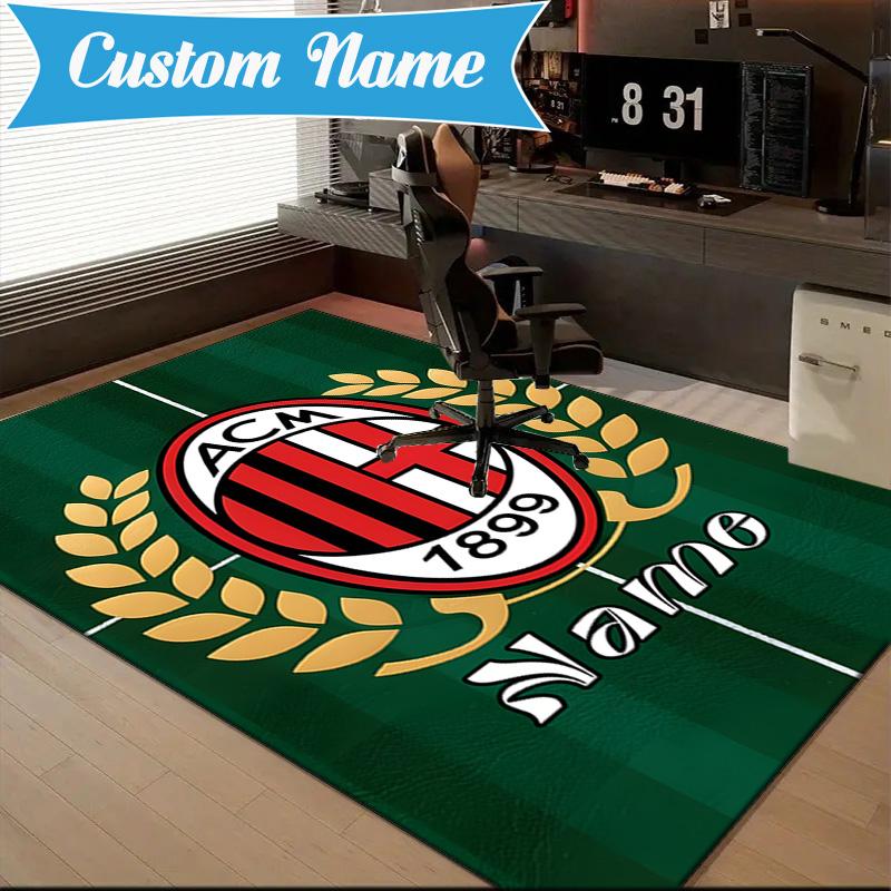 Custom Name Milan Team Crest Rug Game Carpet, Floor Mat for Bedroom Living Room Entryway Rug, Home Decor Idea Gift for Christmas Birthday
