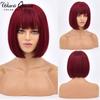Short Bob Wig With Bangs Synthetic Wigs For Women Straight Ombre Rose Red Pink 12 Inch Heat Resistant Lolita Cosplay Party Hair