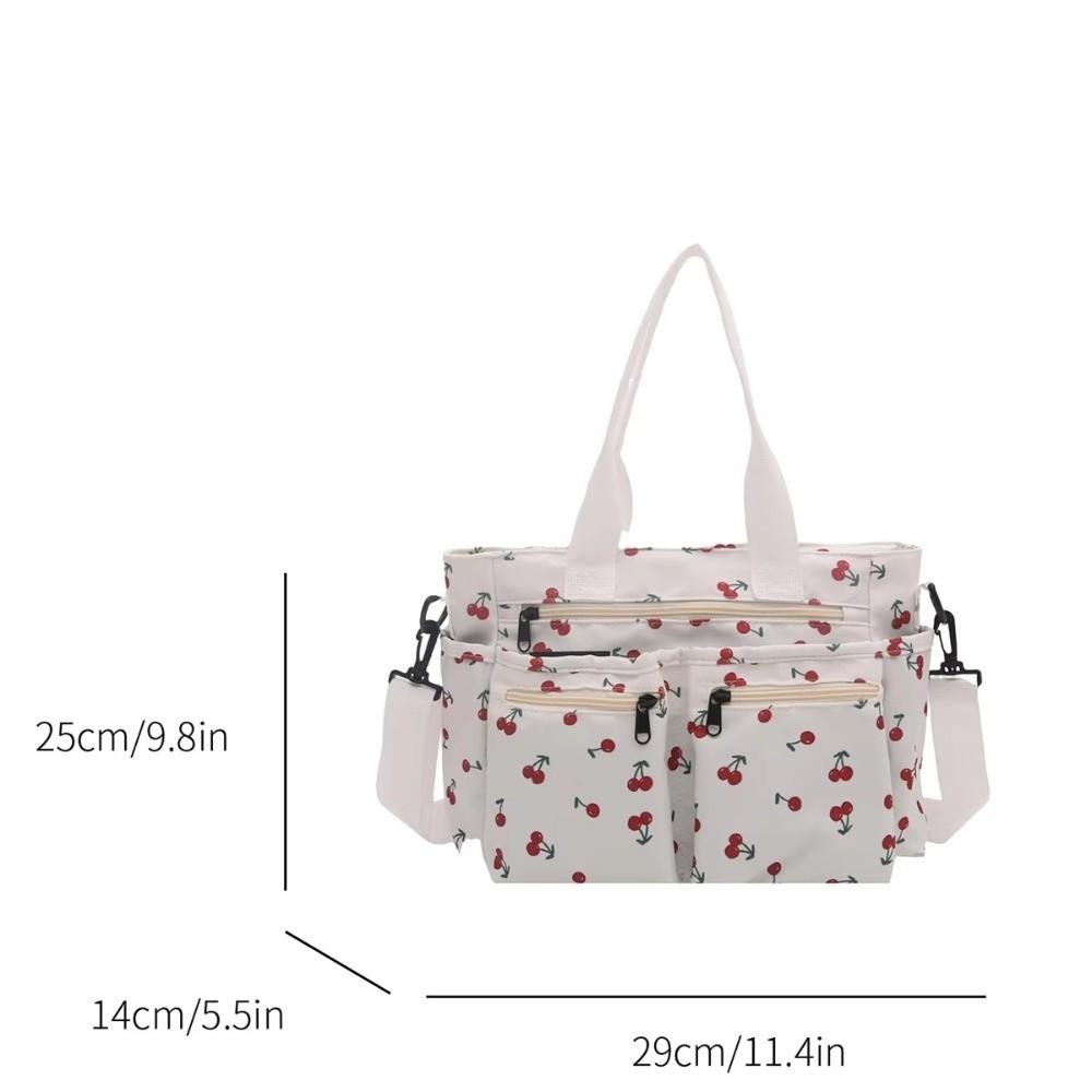 Casual Large Capacity Tote Bag Cherry Print Adjustable Strap Crossbody Bag Waterproof Multi-Pocket Shopping Bag