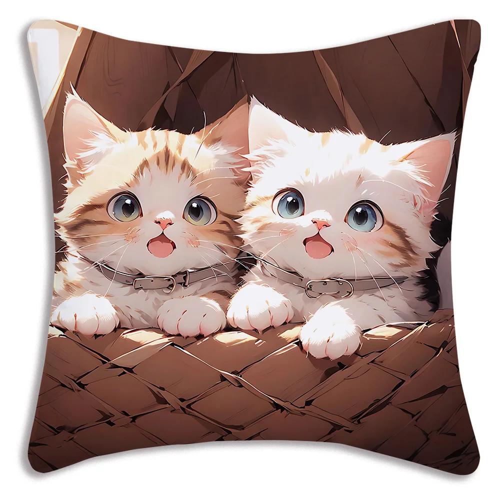 Kawaii Kreslený Roztomilá Kočka Herní Potahy na Polštáře Kreslený Dekorativní Potah na Polštář pro Domácí Pohovku s Potiskem Roztomilý Potah na Polštář