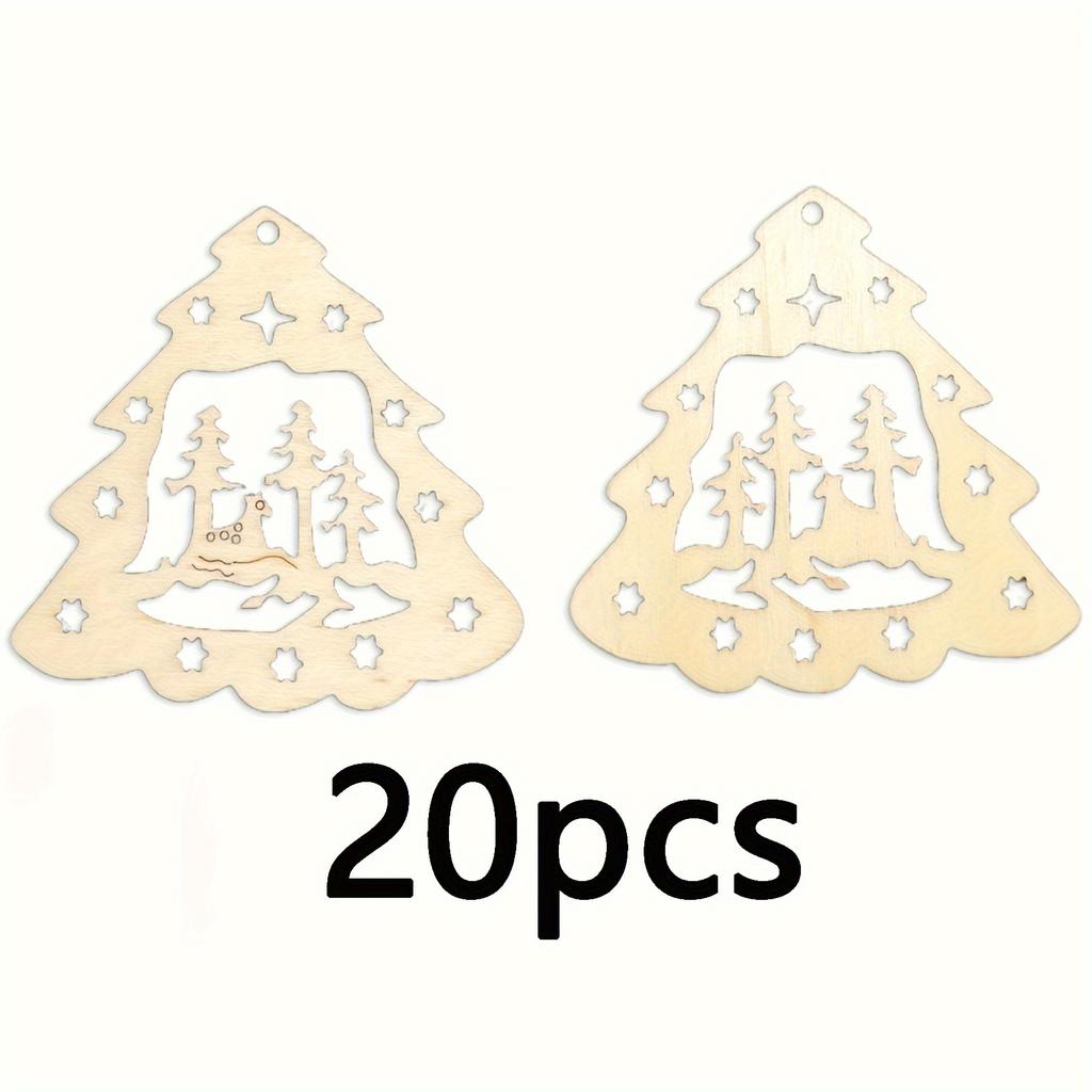 20/30/40 pcs Wooden Christmas Tree decorations with rope, hand-painted artwork, Christmas holiday decorations