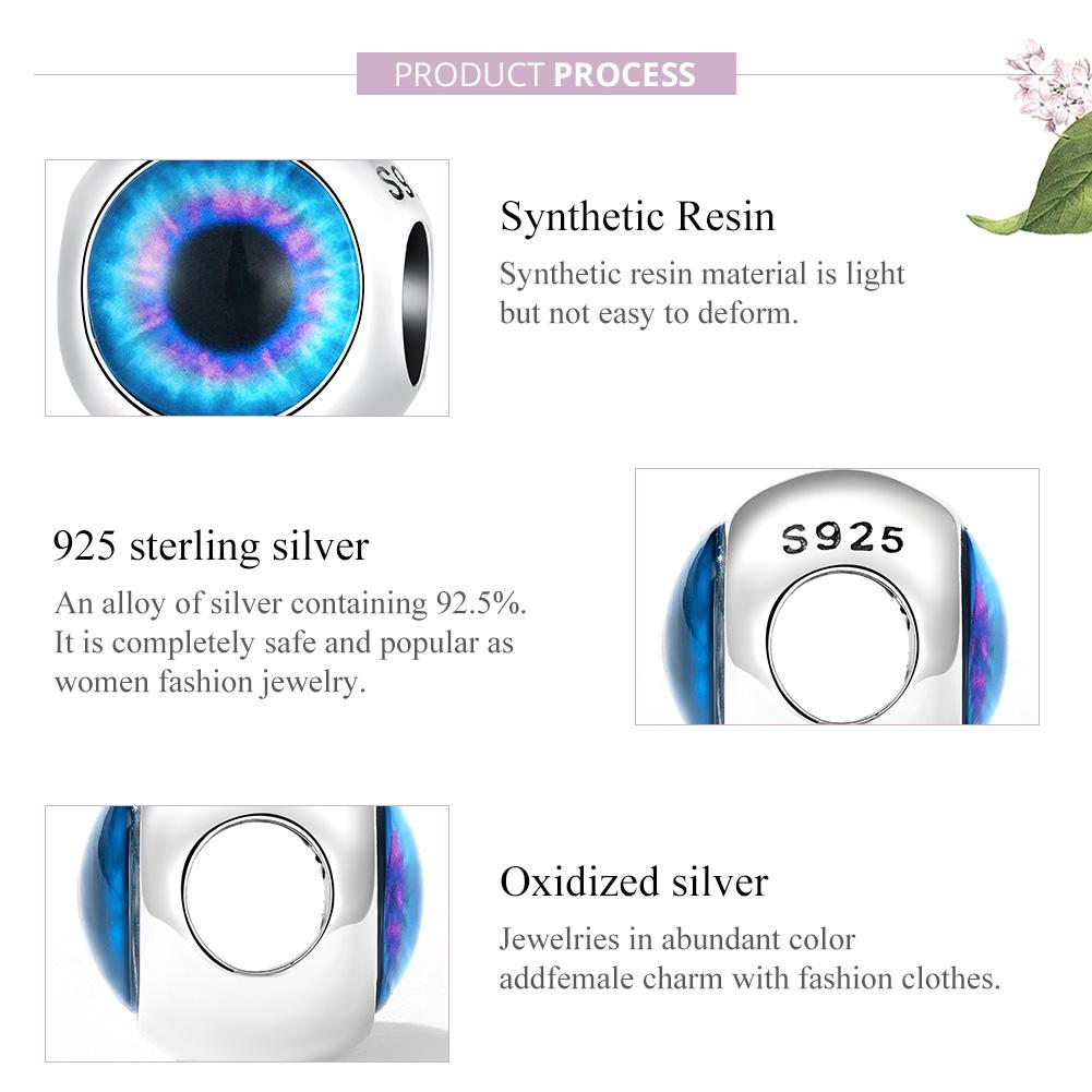 WOSTU Blue Devil's Eye Beaded 925 Sterling Silver Classic Demon Eye Charm Beads for Women Fit Original DIY Bracelet Jewelry