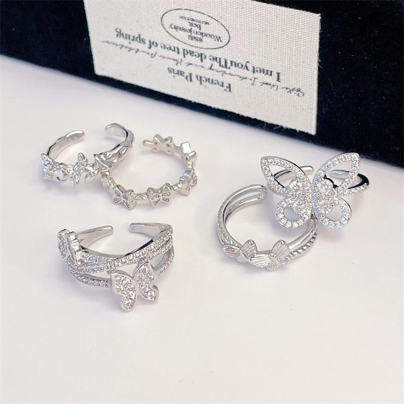 Light Luxury Butterfly Super Flash Zir*****Pen Ring Exquisite High Sense Fashion Elegant Personality Romantic Ring