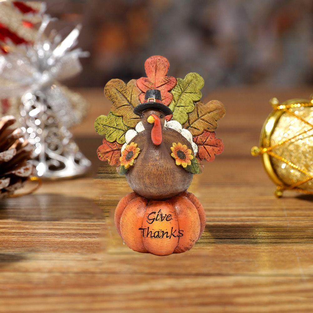Resin Thanksgiving Pumpkin Turkey Statue Funny Miniature Figurine Sculpture Pumpkin Ornament Home