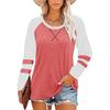 Ladies' Casual And Fashionable Color Blocked Round Neck Long Sleeved Casual Loose T-shirt Top