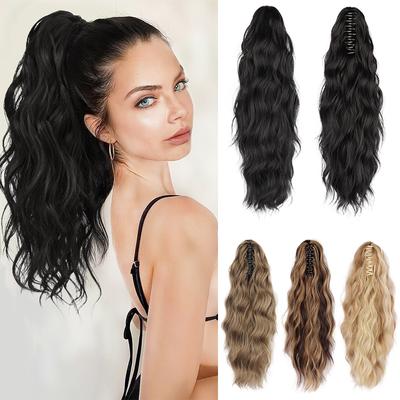 Synthetische Klaue Clip in Pferdeschwanz Haarverlängerungen Langer Pferdeschwanz gewelltes lockiges Haar für Frauen Tägliches Haar