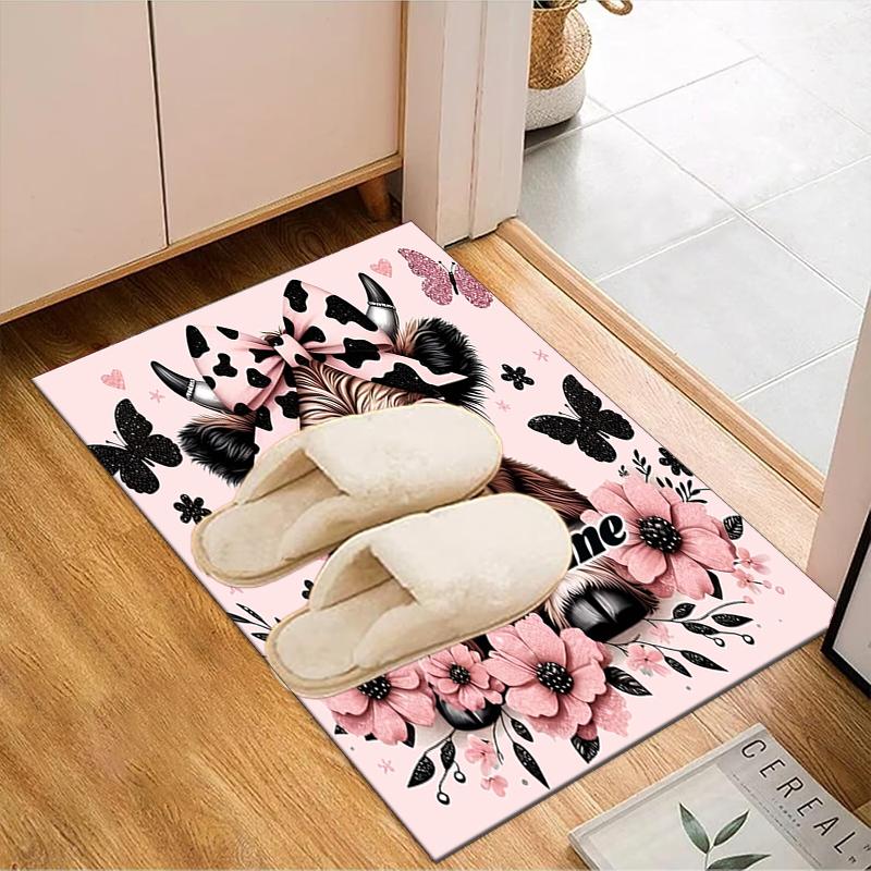 1PC Custom Name Cow With Pink Bow And Sunglasses Theme Floor Mat Ideal for Living Room, Game Rooms, Office, Bedroom,Floor Mat Playful Design48