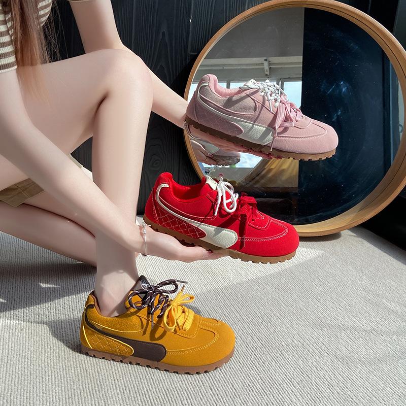 Thick-soled Red Women's Spring New Racing Shoes Lace-up Color Matching Casual Shoes Mango Head Clown Shoes