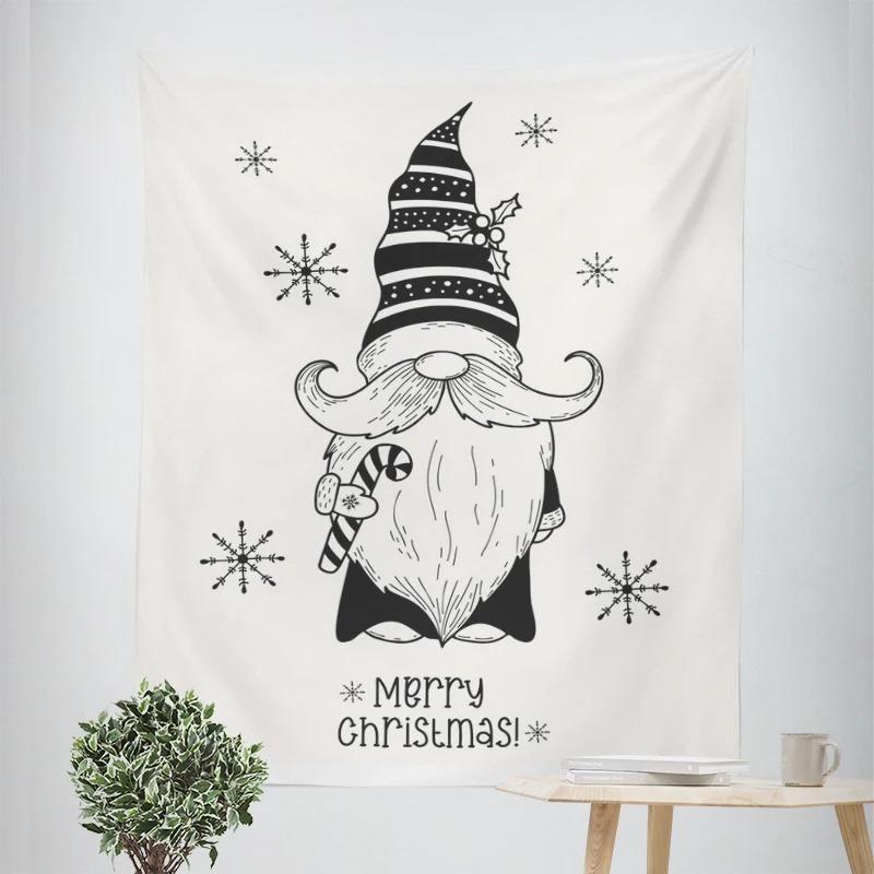 New Year Christmas Gnome Dwarf Pattern Living Room Bedroom Decorative Tapestry