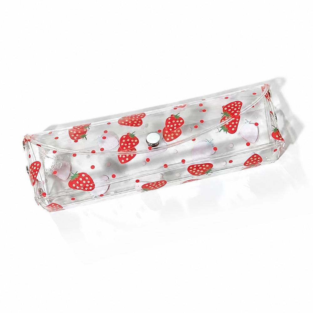 Transparent Pen Bag Strawberry/Cherry Print Stationery Pouch Simple Pencil Pouch Students Gift