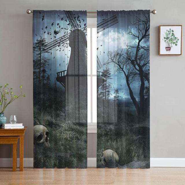 Lake Forest Landscape Mountains Scenery Tulle Curtains For Living Room Drapes Window Sheer Modern Curtains For Bedroom Decor