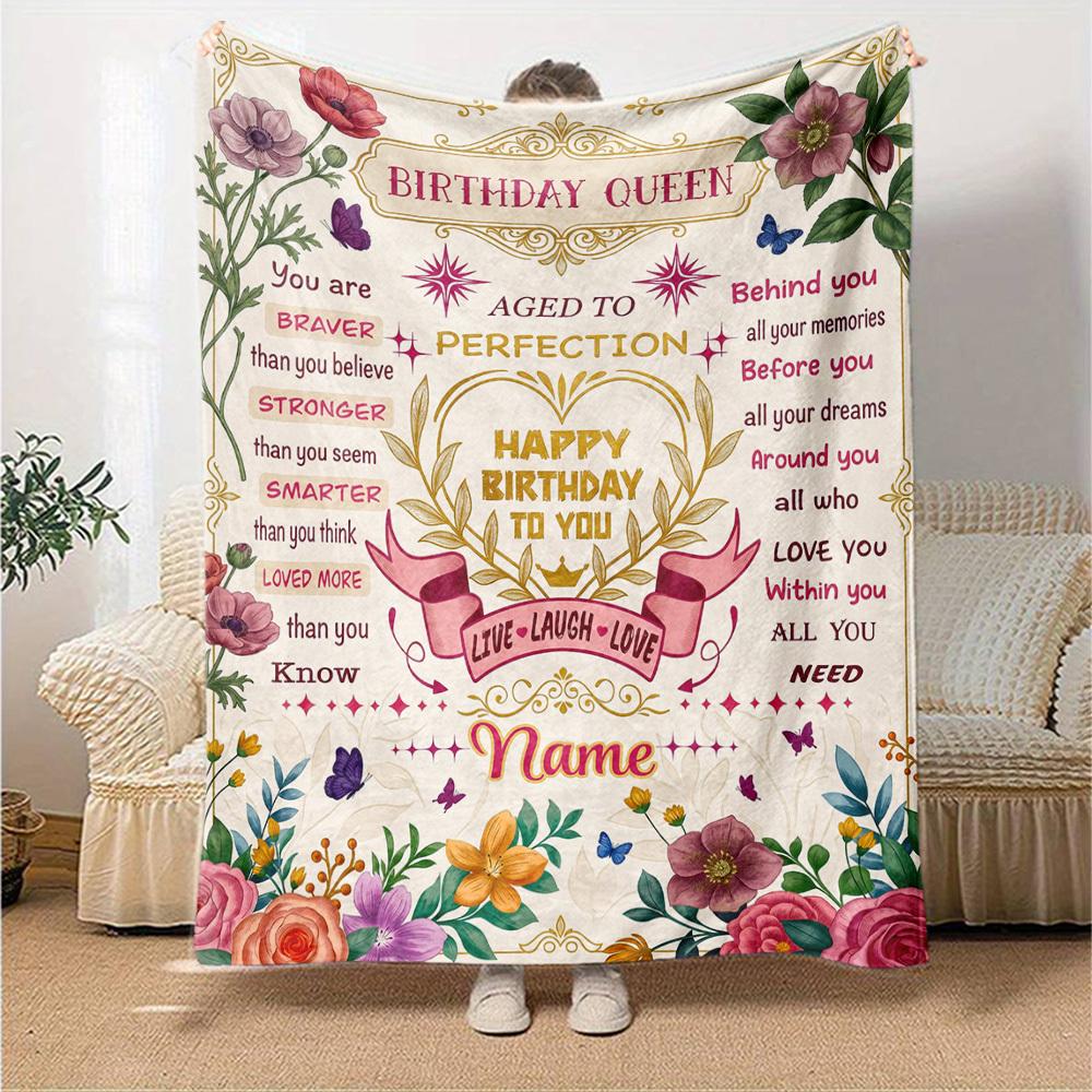 Birthday Queen Card Customize Your Name Blanket Soft Warm Cozy Versatile For Sofa Couch Office Bed Picnics Ideal For All Seasons Warmthful Decor Gift