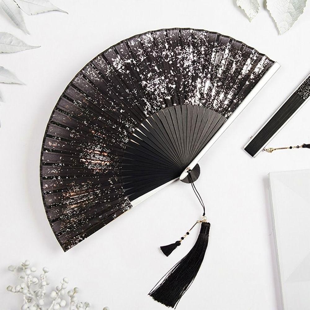 6inch Chinese Retro Fan with Tassel Hand Hold Fan Portable Folded Fan Chinese Style